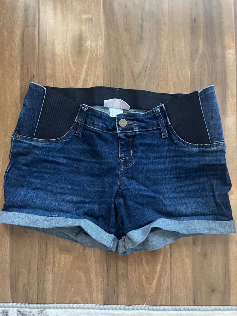 Dark Wash Denim Maternity Cuffed Shorts